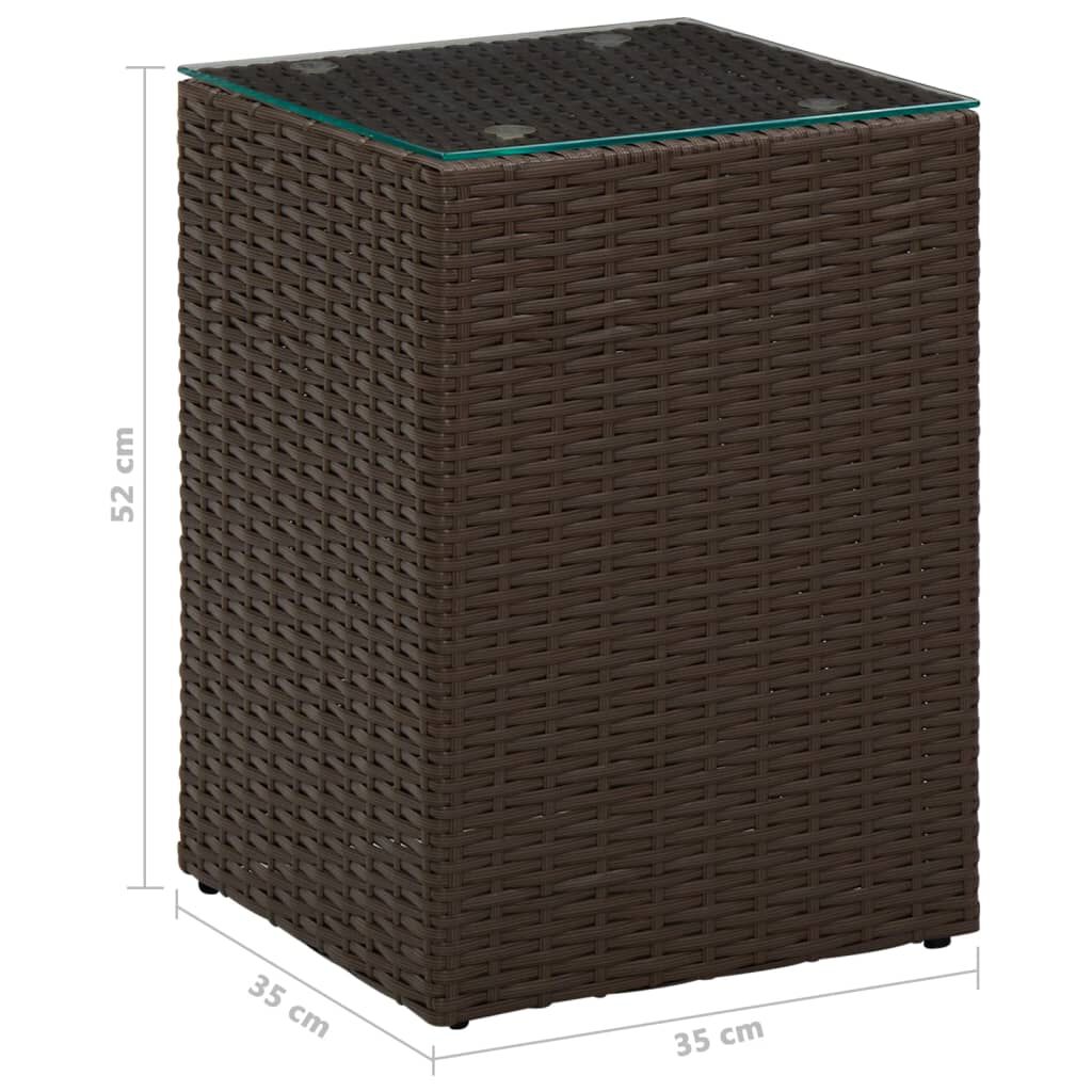 vidaXL Side Table with Glass Top Brown 35x35x52 cm Poly Rattan