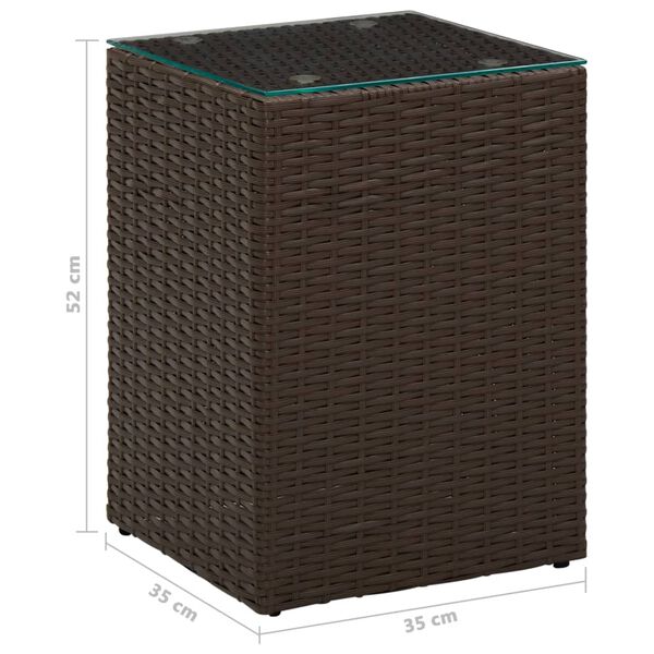 vidaXL Side Table with Glass Top Brown 35x35x52 cm Poly Rattan