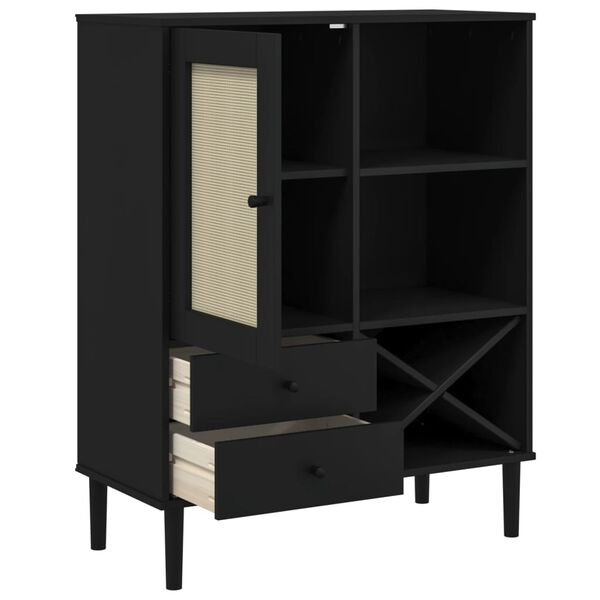 vidaXL Highboard SENJA Rattan Look Black 90x40x112cm Solid Wood Pine