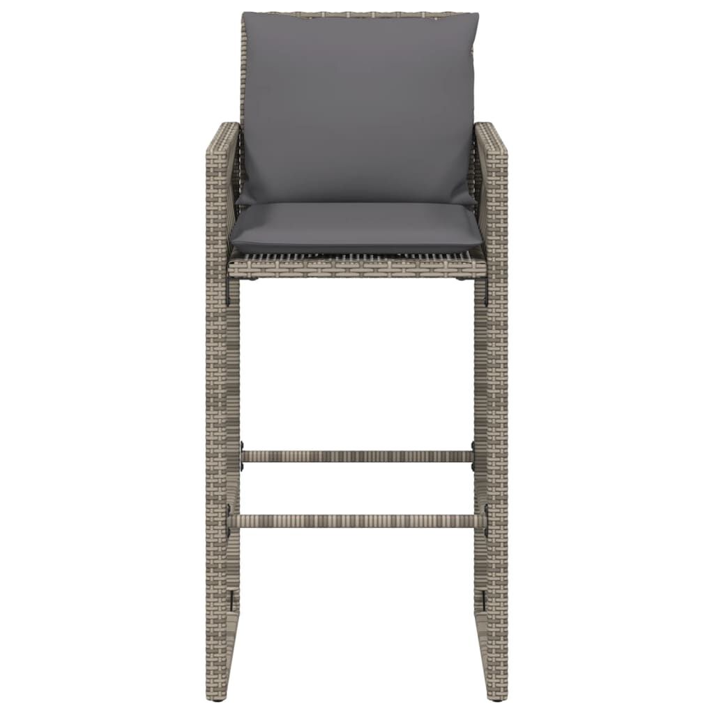 vidaXL Garden Bar Stools with Cushions 2 pcs Grey Poly Rattan
