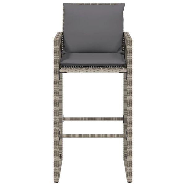 vidaXL Garden Bar Stools with Cushions 2 pcs Grey Poly Rattan