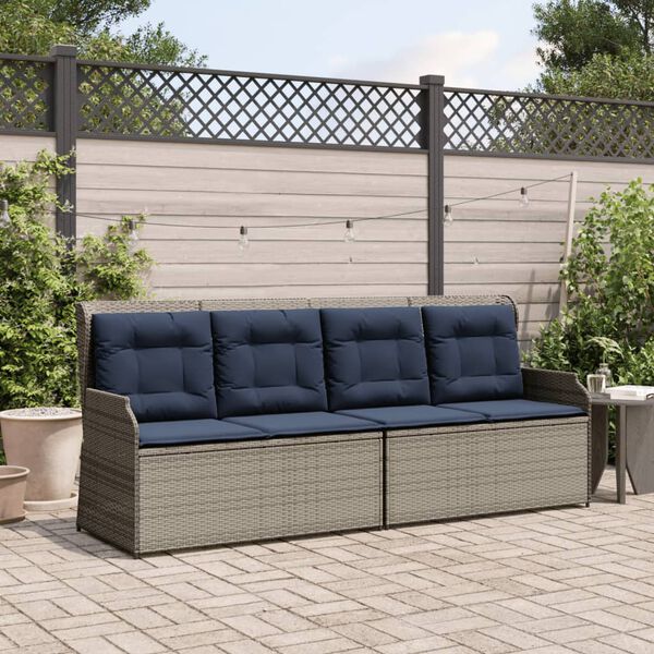 vidaXL Reclining Garden Bench with Cushions Grey Poly Rattan