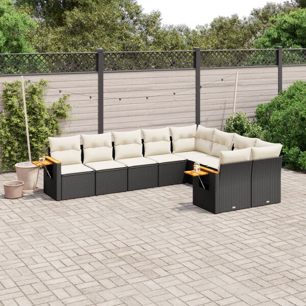 vidaXL 9 Piece Garden Sofa Set with Cushions Black Poly Rattan