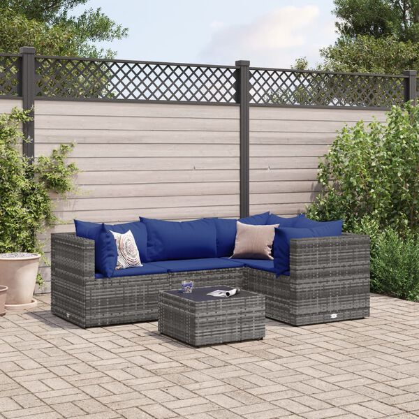 vidaXL 5 Piece Garden Lounge Set with Cushions Grey Poly Rattan