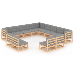 vidaXL 13 Piece Garden Lounge Set with Cushions Solid Pinewood
