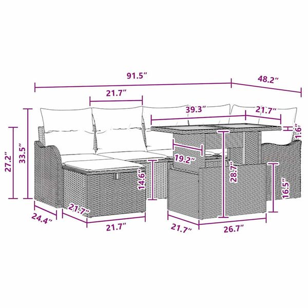 vidaXL Garden Sofa Set Height-Adjustable 7 pcs Black Poly Rattan