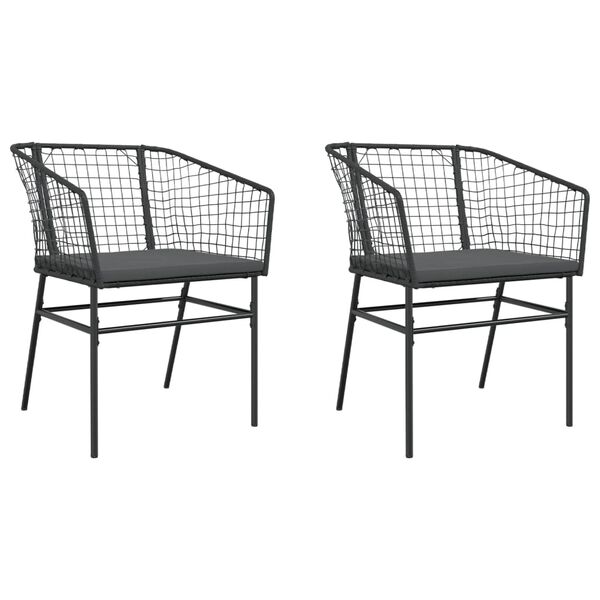vidaXL Garden Chairs 2 pcs with Cushions Black Poly Rattan