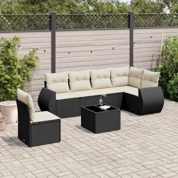 vidaXL 7 Piece Garden Sofa Set with Cushions Black Poly Rattan