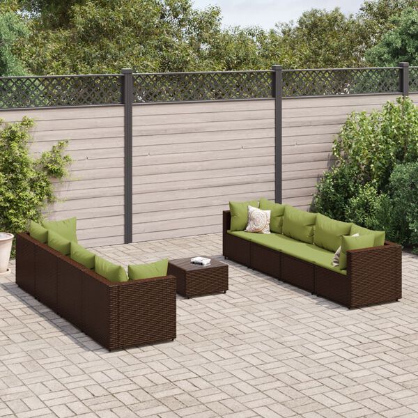 vidaXL 9 Piece Garden Lounge Set with Cushions Brown Poly Rattan