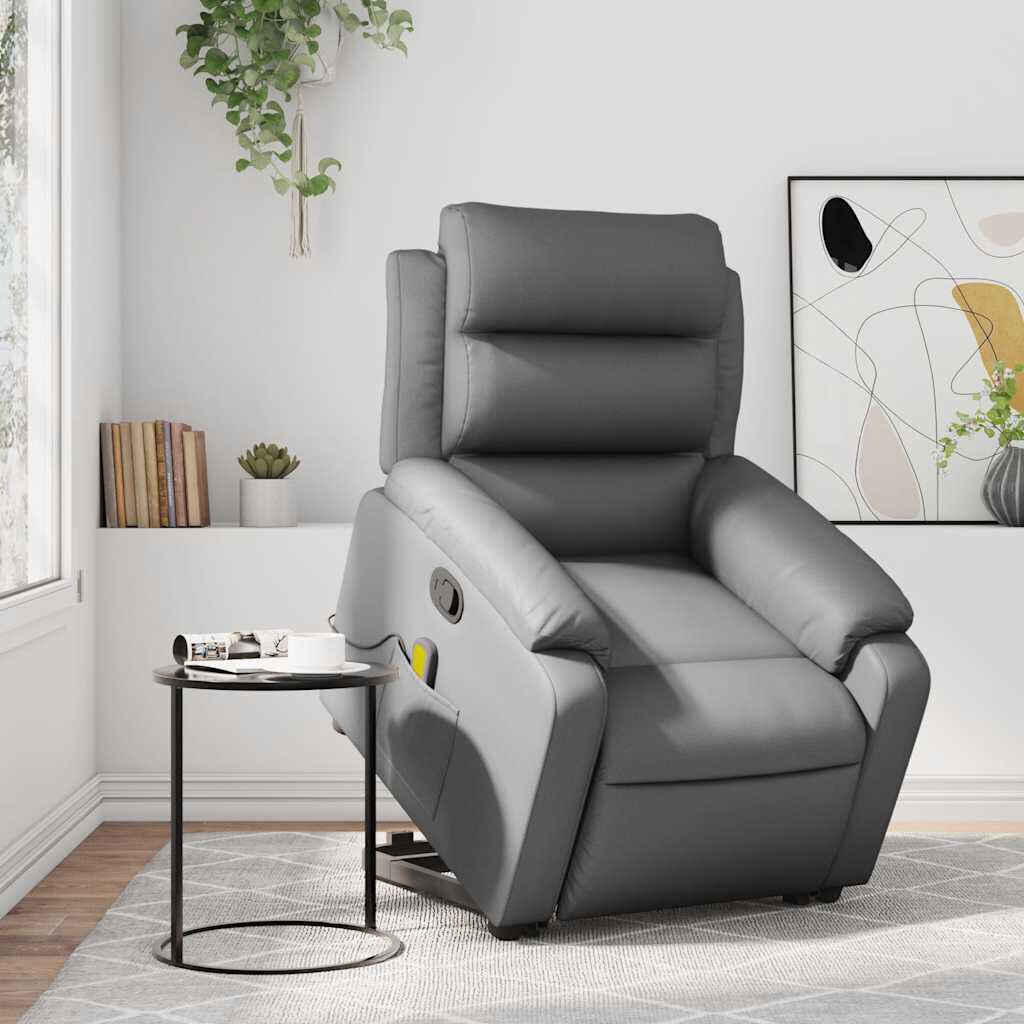 vidaXL Stand up Massage Recliner Chair Grey Faux Leather