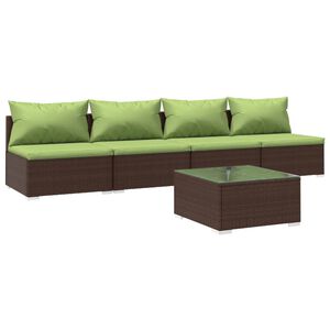 vidaXL 5 Piece Garden Lounge Set with Cushions Poly Rattan Brown