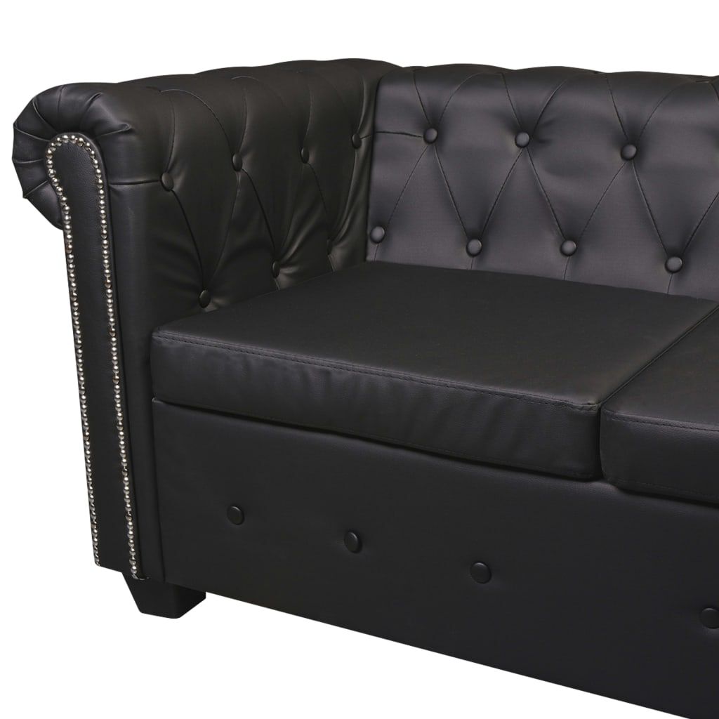 vidaXL Chesterfield Corner Sofa 5-Seater Black Faux Leather