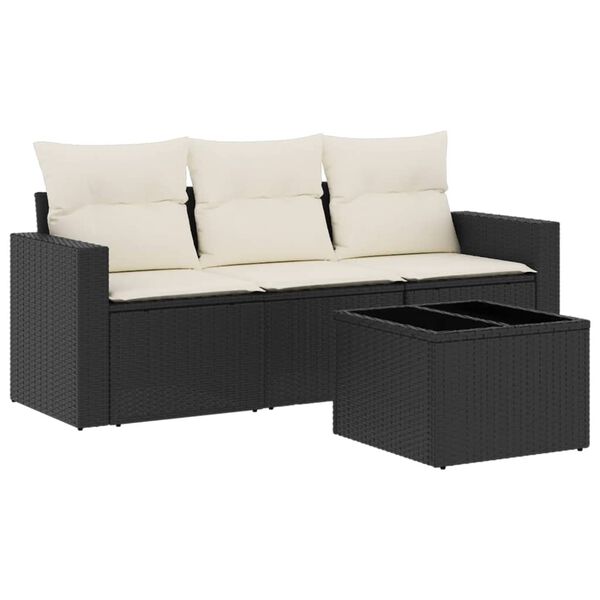 vidaXL 4 Piece Garden Sofa Set with Cushions Black Poly Rattan