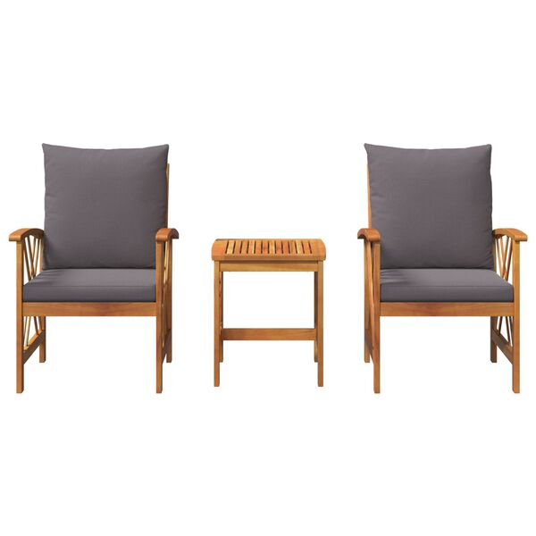vidaXL 3 Piece Garden Lounge Set with Cushions Solid Acacia Wood