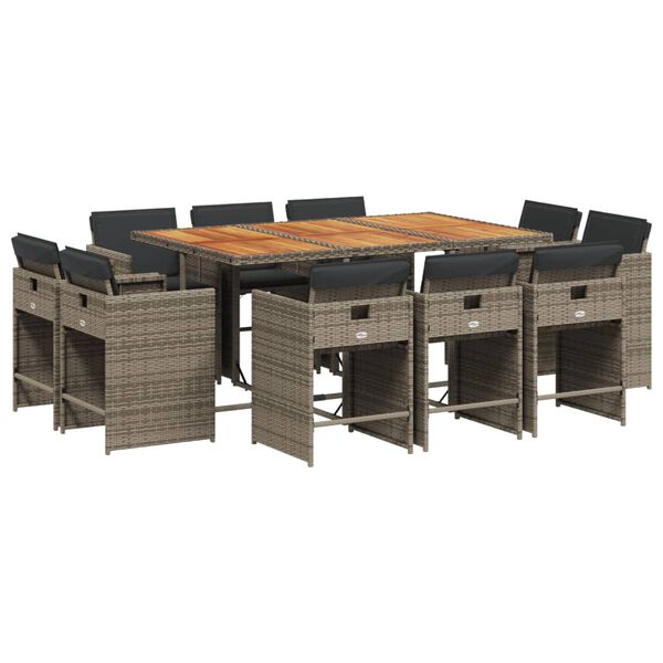 vidaXL 11 Piece Garden Dining Set with Cushions Grey Poly Rattan