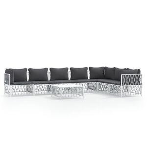 vidaXL 8 Piece Garden Lounge Set with Cushions White Steel