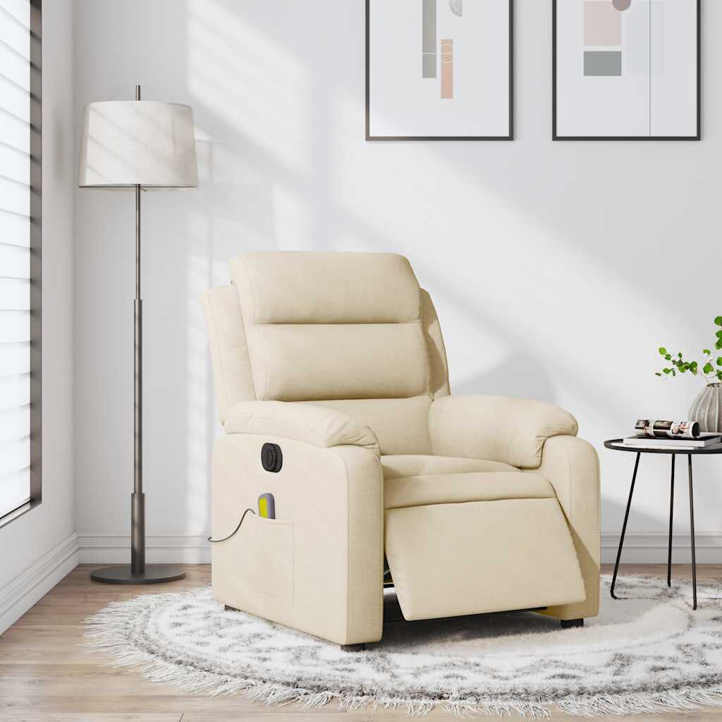 vidaXL Electric Massage Recliner Chair Cream Fabric