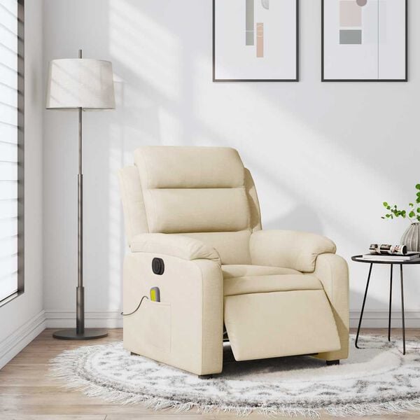 vidaXL Electric Massage Recliner Chair Cream Fabric