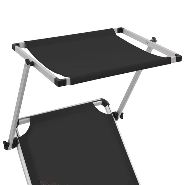 vidaXL Folding Sun Lounger with Roof Aluminium and Textilene Black