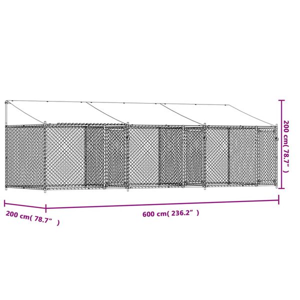 vidaXL Dog Cage with Roof and Doors Grey 6x2x2 m Galvanised Steel