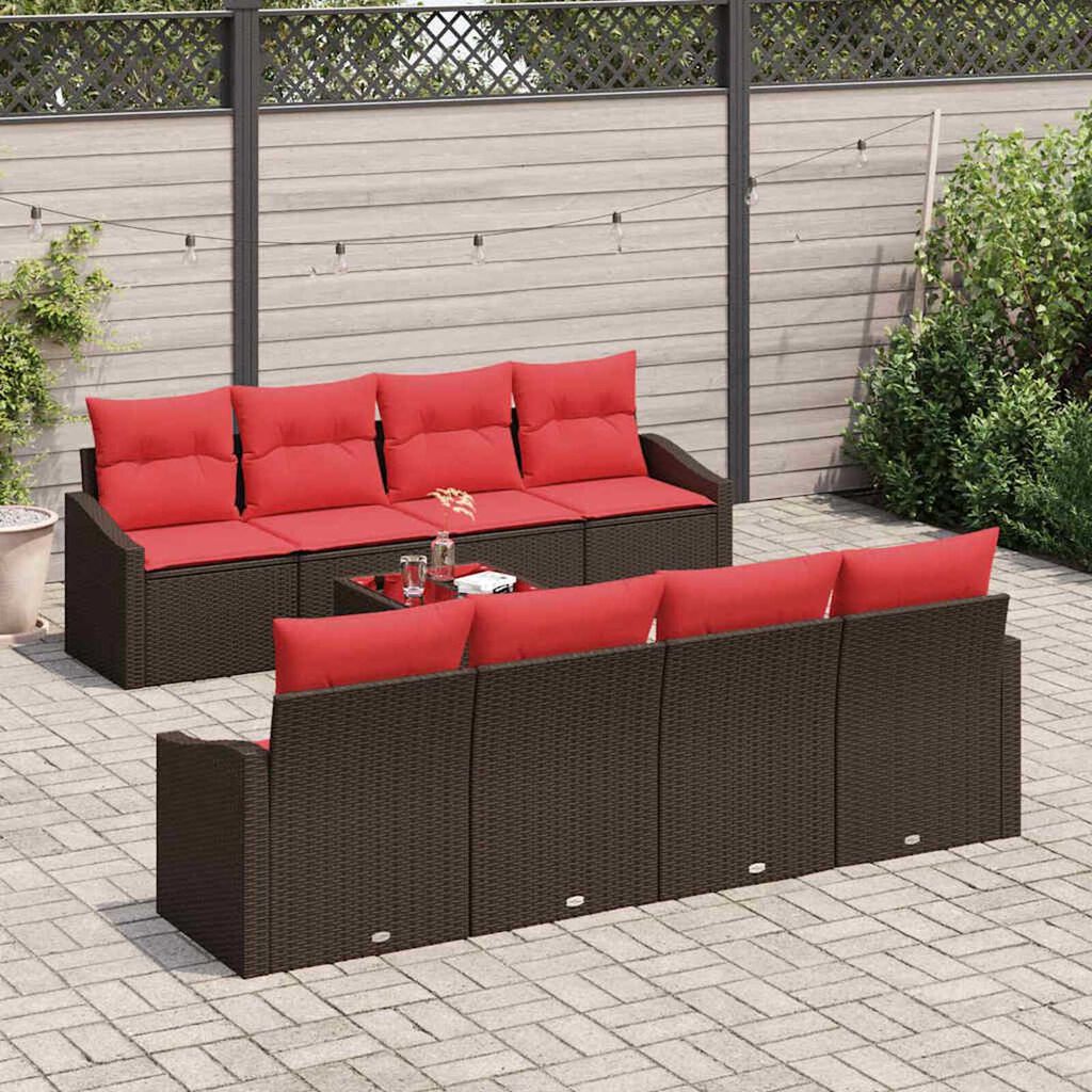 vidaXL Garden Sofa Set with Cushion 9 pcs Brown, Red 55 x 55 x 37 cm