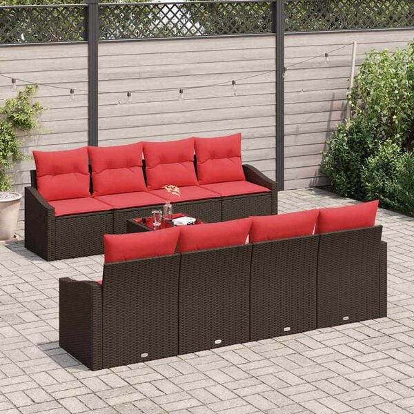 vidaXL Garden Sofa Set with Cushion 9 pcs Brown, Red 55 x 55 x 37 cm