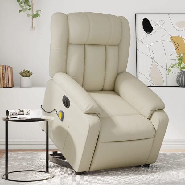 vidaXL Electric Stand up Massage Recliner Chair Cream Faux Leather