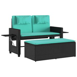 vidaXL Reclining Garden Bench with Cushions Black Poly Rattan