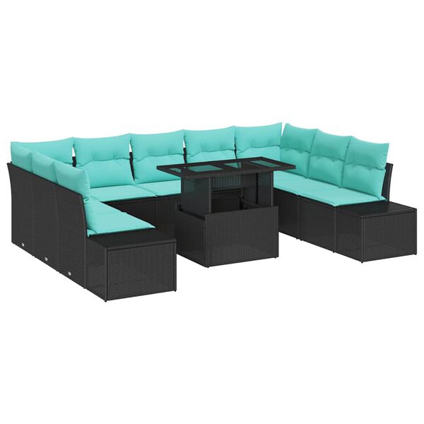 vidaXL Garden Sofa Set with Cushion with Storage 10 pcs Black and blue
