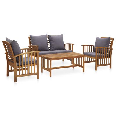 vidaXL 4 Piece Garden Lounge Set with Cushions Solid Acacia Wood (310258+310264)