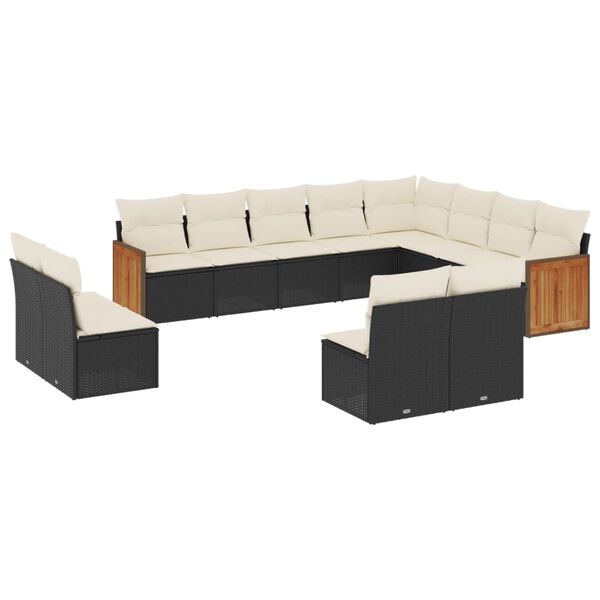 vidaXL 12 Piece Garden Sofa Set with Cushions Black Poly Rattan