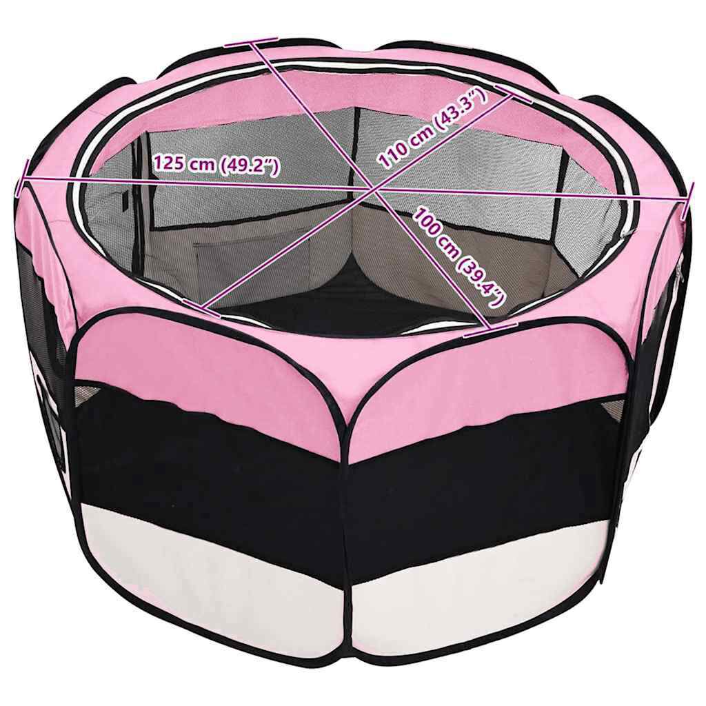 vidaXL Foldable Dog Playpen with Carrying Bag Pink 125x125x61 cm