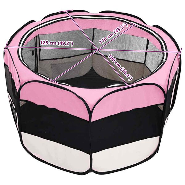 vidaXL Foldable Dog Playpen with Carrying Bag Pink 125x125x61 cm