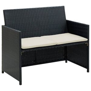 vidaXL 2 Seater Garden Sofa with Cushions Black Poly Rattan