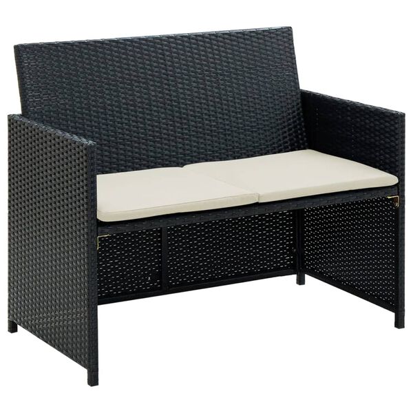 vidaXL 2 Seater Garden Sofa with Cushions Black Poly Rattan