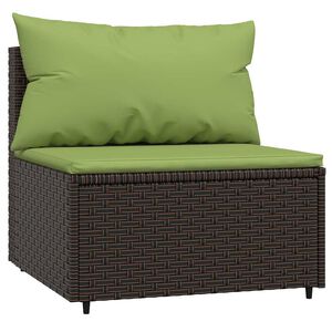 vidaXL Garden Middle Sofa with Cushions Brown Poly Rattan