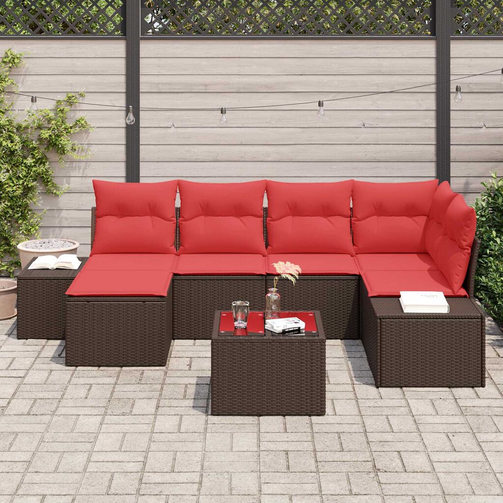 vidaXL 7 Piece Garden Sofa Set with Cushions Brown Poly Rattan
