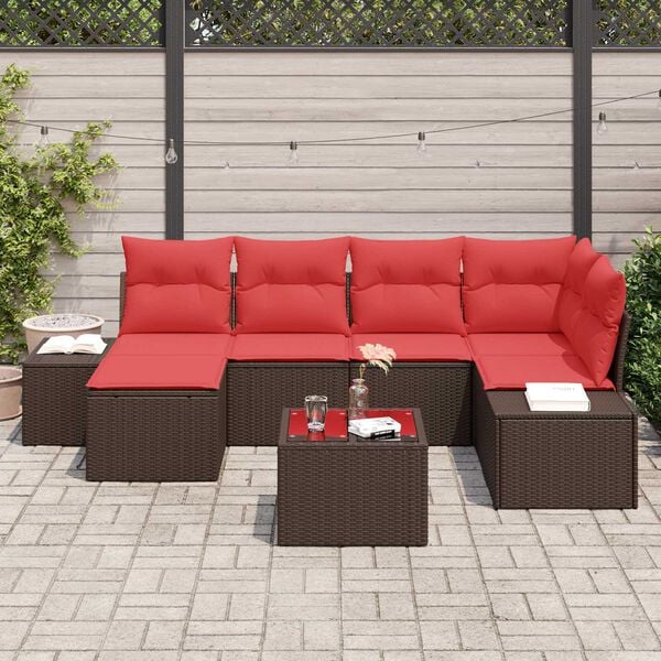 vidaXL 7 Piece Garden Sofa Set with Cushions Brown Poly Rattan