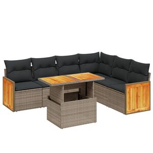 vidaXL 7 Piece Garden Sofa Set with Cushions Grey Poly Rattan