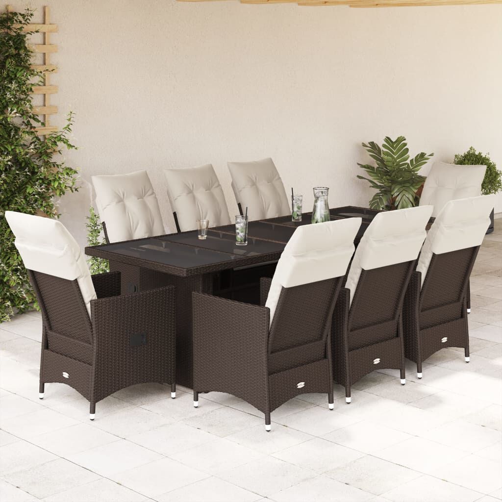 vidaXL 11 Piece Garden Bistro Set with Cushions Brown Poly Rattan