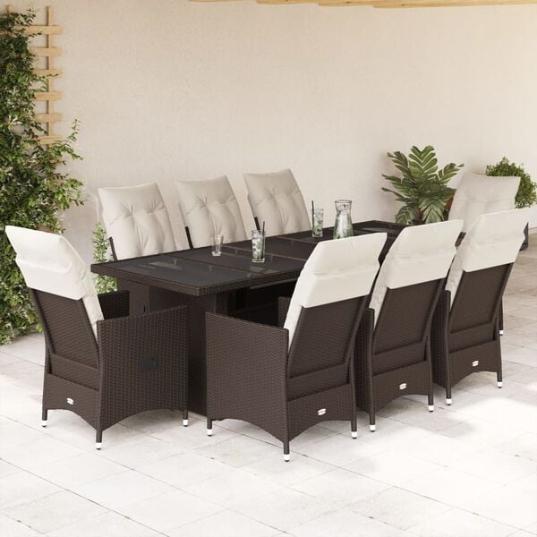vidaXL 11 Piece Garden Bistro Set with Cushions Brown Poly Rattan