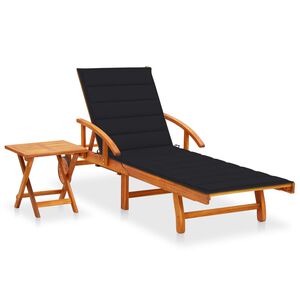 vidaXL Garden Sun Lounger with Table and Cushion Solid Wood Acacia