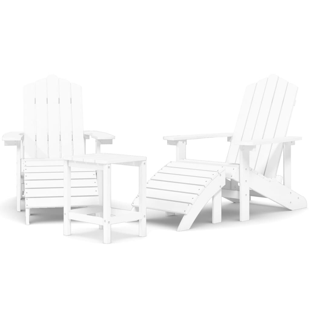 vidaXL Garden Adirondack Chairs with Footstool & Table HDPE White