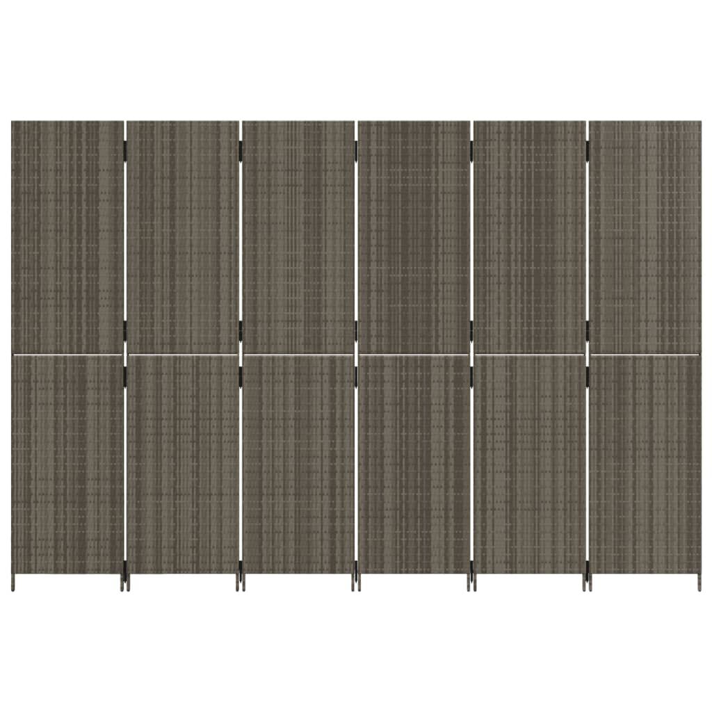 vidaXL Room Divider 6 Panels Grey Poly Rattan