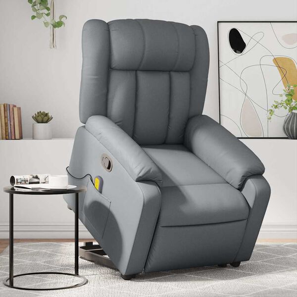 vidaXL Stand up Massage Recliner Chair Grey Faux Leather