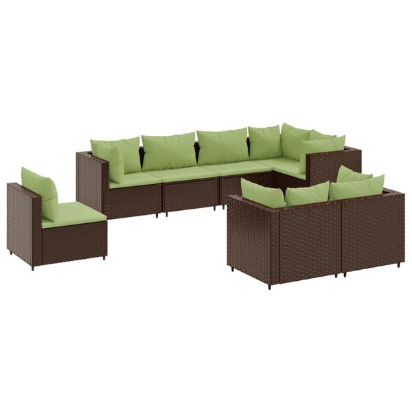vidaXL 8 Piece Garden Lounge Set with Cushions Brown Poly Rattan