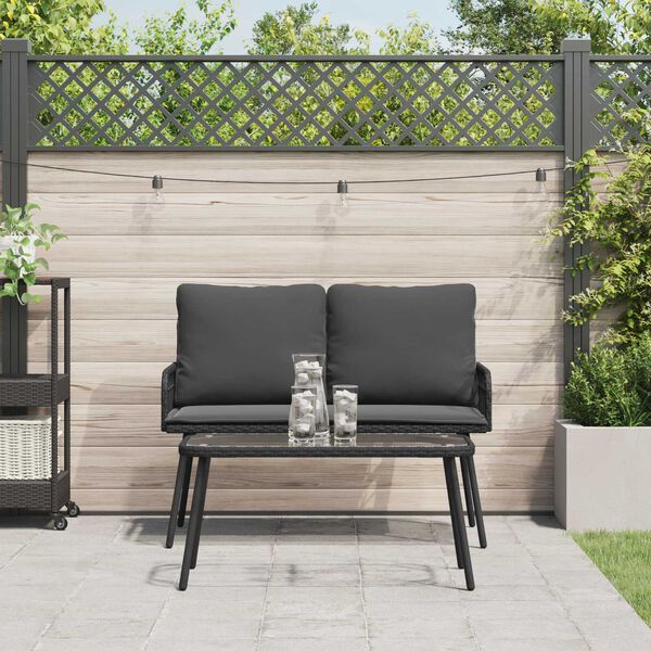 vidaXL 2 Piece Garden Dining Set with Cushions Black Poly Rattan