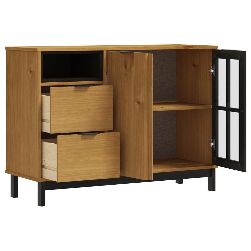 vidaXL Sideboard with Glass Door FLAM 110x40x80 cm Solid Wood Pine