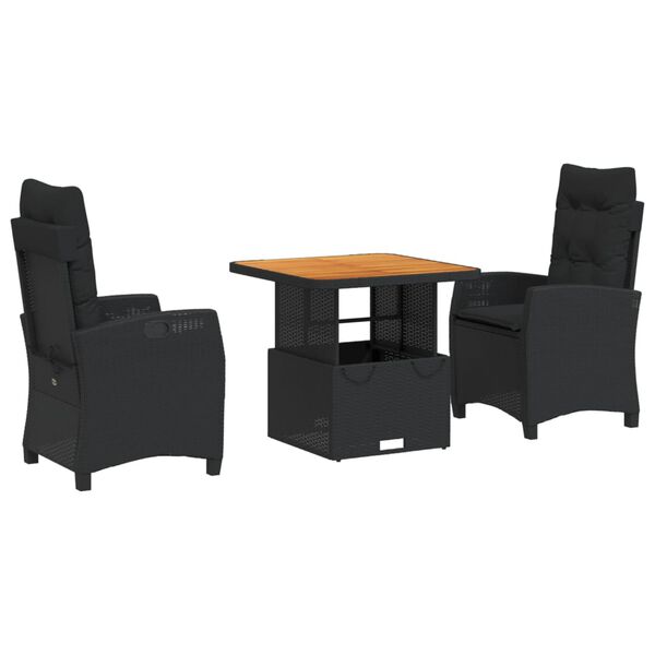 vidaXL 2 Piece Garden Dining Set with Cushions Black Poly Rattan