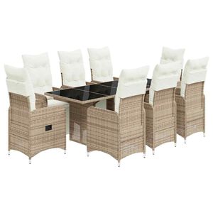 vidaXL 9 Piece Garden Bistro Set with Cushions Brown Poly Rattan